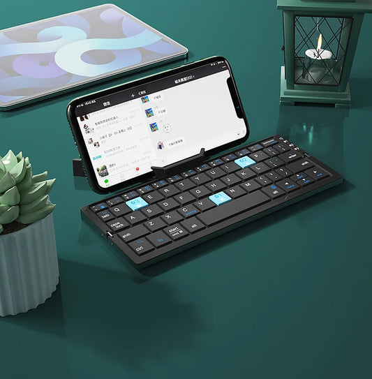 BOW Mini Folding Bluetooth Keyboard Wireless Keypad Support3 Devices with Stand Rechargeable Foldable Keyboard for Phone Tablet